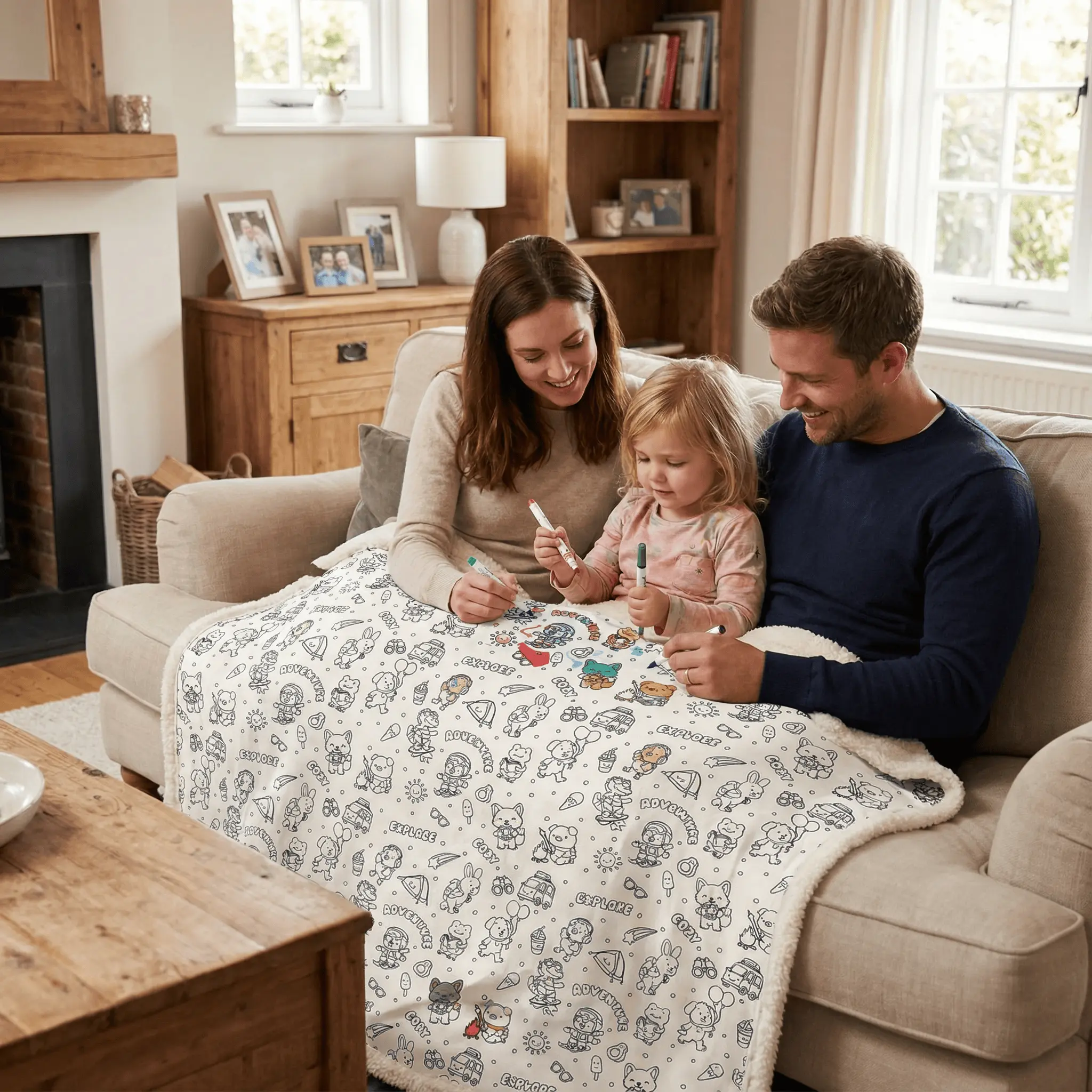 Coloring Blanket - Color-Your-Own Throw Blanket with Fabric Markers &Travel Tote (Animals Design)