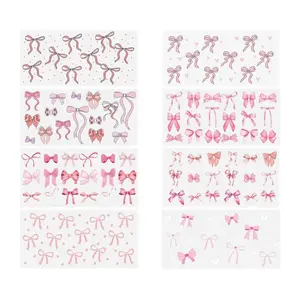 8 Sheets Bow Theme UV DTF Cup Wrap Transfer for Glass Cups Bow Stickers Rub on Transfers for Crafts Waterproof Transfer Stickers for 16oz Libbey Glass Cups Sticker Packs