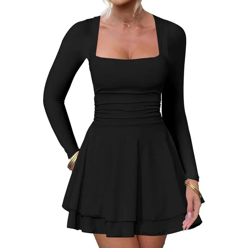 Women's Square Neck Ruffle Hem Mini Dress Ruched Waist Long Sleeve Corset Short Party Dresses - TikTok Shop Women's Square Neck Ruffle Hem Mini Dress Ruched Waist Long Sleeve Corset Short Party Dresses - TikTok Shop