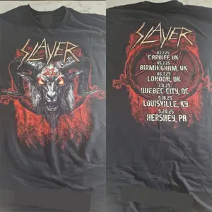 Slayer Farewell Tour 2025 Merch Baphomet Head Art Wt Tour Dates 2 Sided T-Shirt