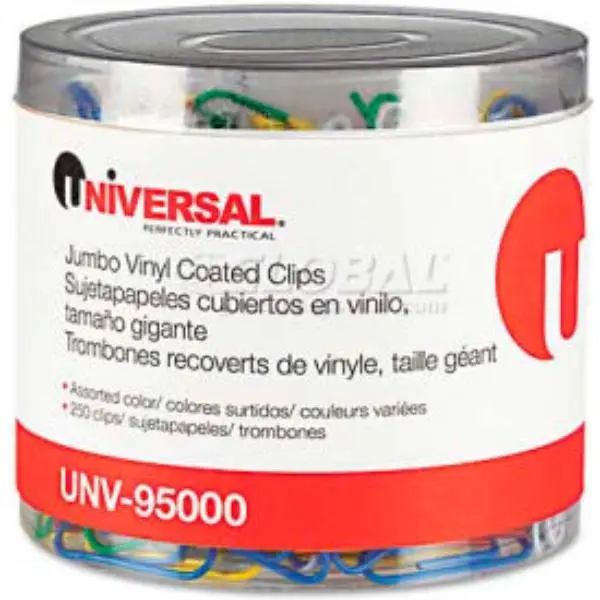 United Stationers Supply B1449685 Universal One Paper Clips - Vinyl Coated Wire - Jumbo - Assorted Colors - Pack of 250