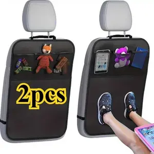 Polyester Fiber Car Seat Back Protector Pads (2 Pack), Mesh Storage Bag, Car Backseat Organizer, Anti-Kick Design, Easy Clean Surface, Suitable for Various Vehicles