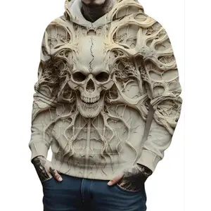 Men's Casual Skull Print Hoodie, Fall & Winter Graphic Sweatshirt with Kangaroo Pocket, Comfortable Loose Fit Fashion Top