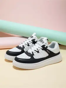 Women's Color-Blocked Platform Sneakers, Breathable Thick-Sole Biscuit Shoes, Elevated Casual Versatile White Sneakers