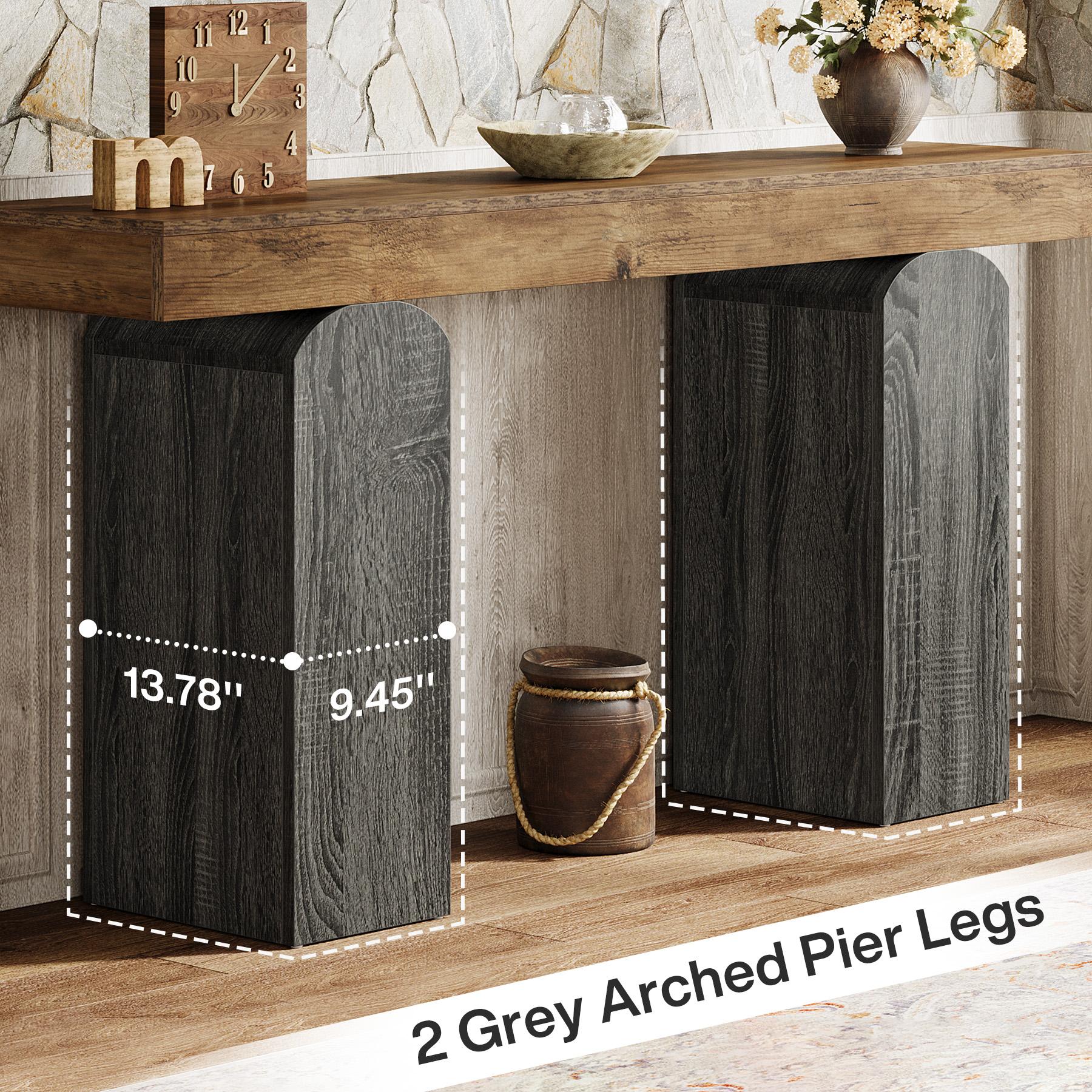 LITTLE TREE 63" Long Entryway Table, Farmhouse Console Table with 2 Arched Pedestal Legs, Wooden Sofa Console Behind The Couch for Entrance, Hallway, Living Room