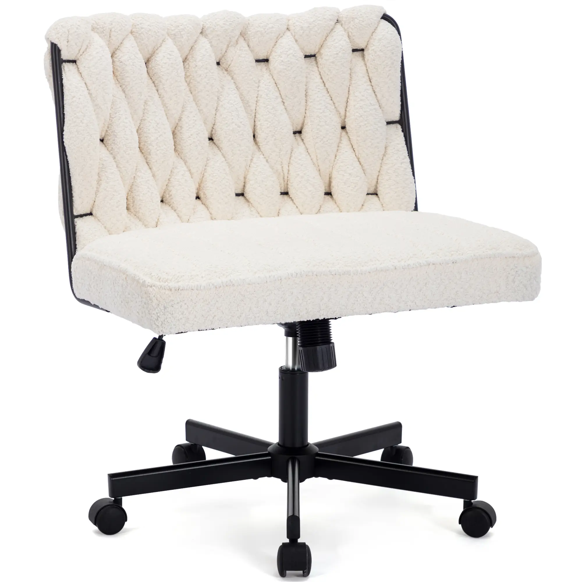 Criss Cross Legged Office Desk Chair with Wheels, Modern Armless Desk Chair with Wide Seat, Home Office Chair for Work, Meditation, Vanity