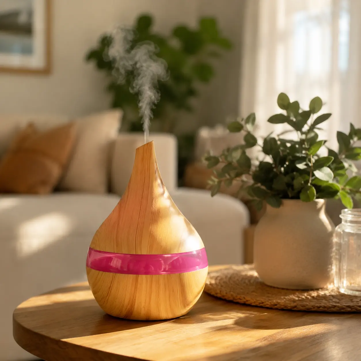 Wood Grain Aroma Diffuser, 300ml Essential Oil Diffuser with 7 Color LED Light, Ultrasonic Cool Mist Humidifier, Whisper Quiet Night Light for Bedroom Living Room