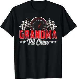 Race Car Birthday Party Racing Family Grandma Pit Crew Summer Casual Shortsleeve Cotton T-Shirt
