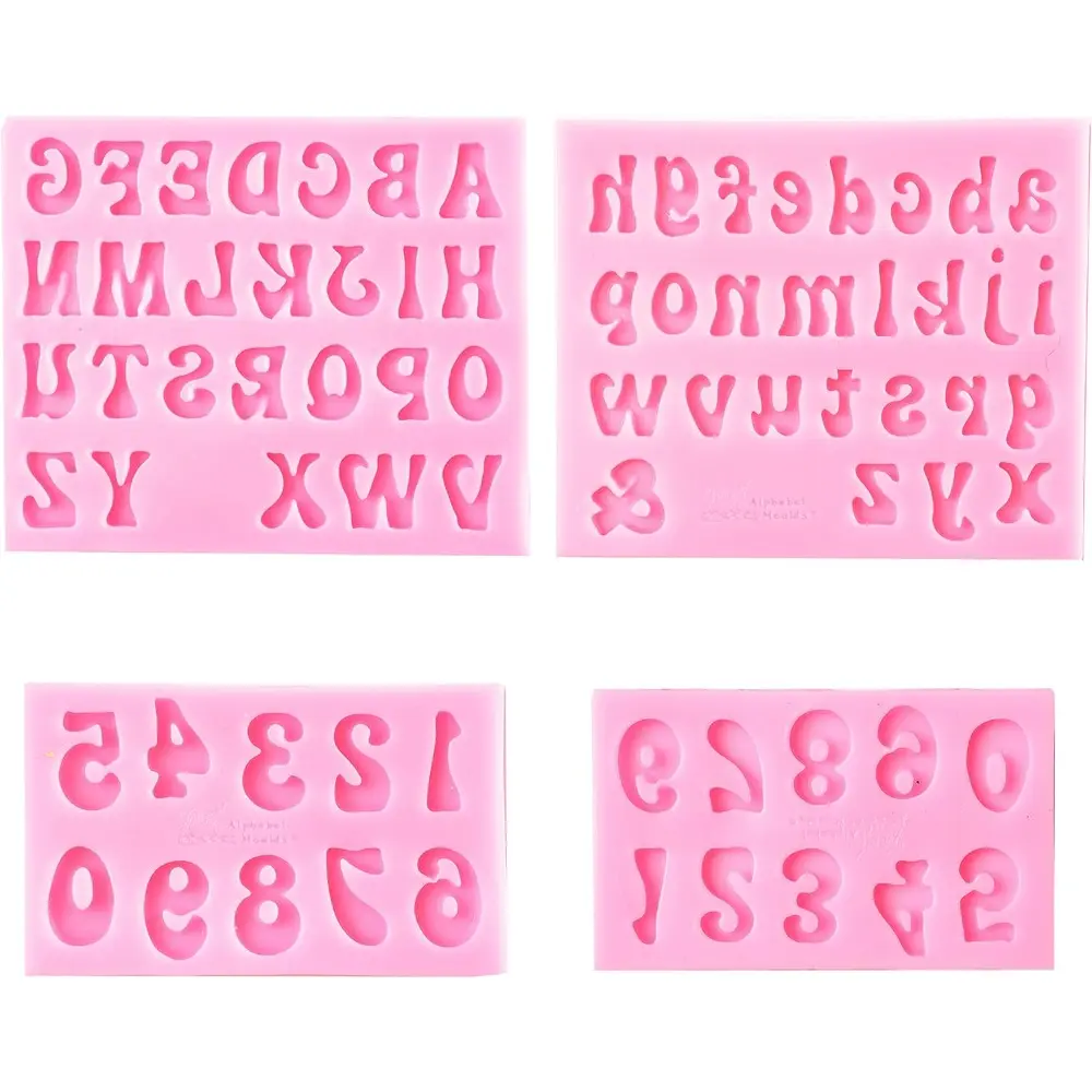 Letters Molds and Numbers Molds, Silicone Fondant Mold Chocolate Molds, 0-9 Number and 26 Letters Silicone Molds For Baking Desserts and Cake Decoration (4 pack)