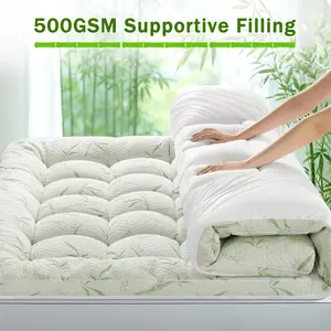 Bamboo Mattress Topper Pads for Back Pain Relif with 8-12" Deep Pocket, Thick Fitted Sheet, 2 inch 500GSM Soft Mattress Protector Cover for Twin Full Queen King, Breathable Bamboo Fabric Machine Washable and Comfortable