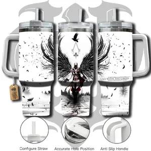 HardTimesMerch - Assasin Creed  #3 40oz Handle Tumbler Stainless Steel Travel Mug, Game Inspired Vacuum Insulated Cup, Large Iced Coffee Tumbler, Manga Fighter Drinkware, Gamer Gift for Him Her