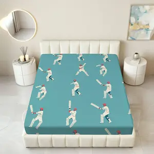1Pc Cricket Sports Fun Fitted sheet Mattress Protector Athletic theme, Breathable Mattress protector Soft Comfortable Bedding Mattress Cover, for Bedroom Guest Room.