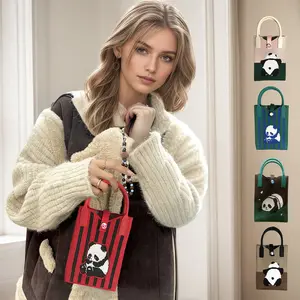 Lightweight Knitted Mini Purse for Women Top Handle Crossbody Bag Cute Panda Print Handbag for Travel and Outings