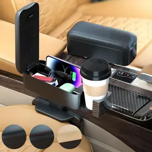 Car Armrest Box with Hidden Cup Holder, Adjustable Liftable Central Console Organizer, Seat Interval Filler for Most Car Models, Universal Car Storage Solution