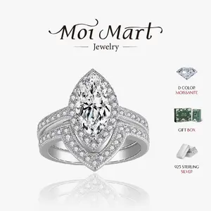 Moi Mart Eternal 2CT Marquise-Cut Synthetic Moissanite Wedding Ring, S925 Sterling Silver Bridal Jewelry Set, Perfect gift for Engagement, Anniversary, With gift box
