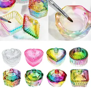 Colorful Crystal Glass Acrylic Powder Liquid Nail Cup Dish Lid Bowl with Cap Man