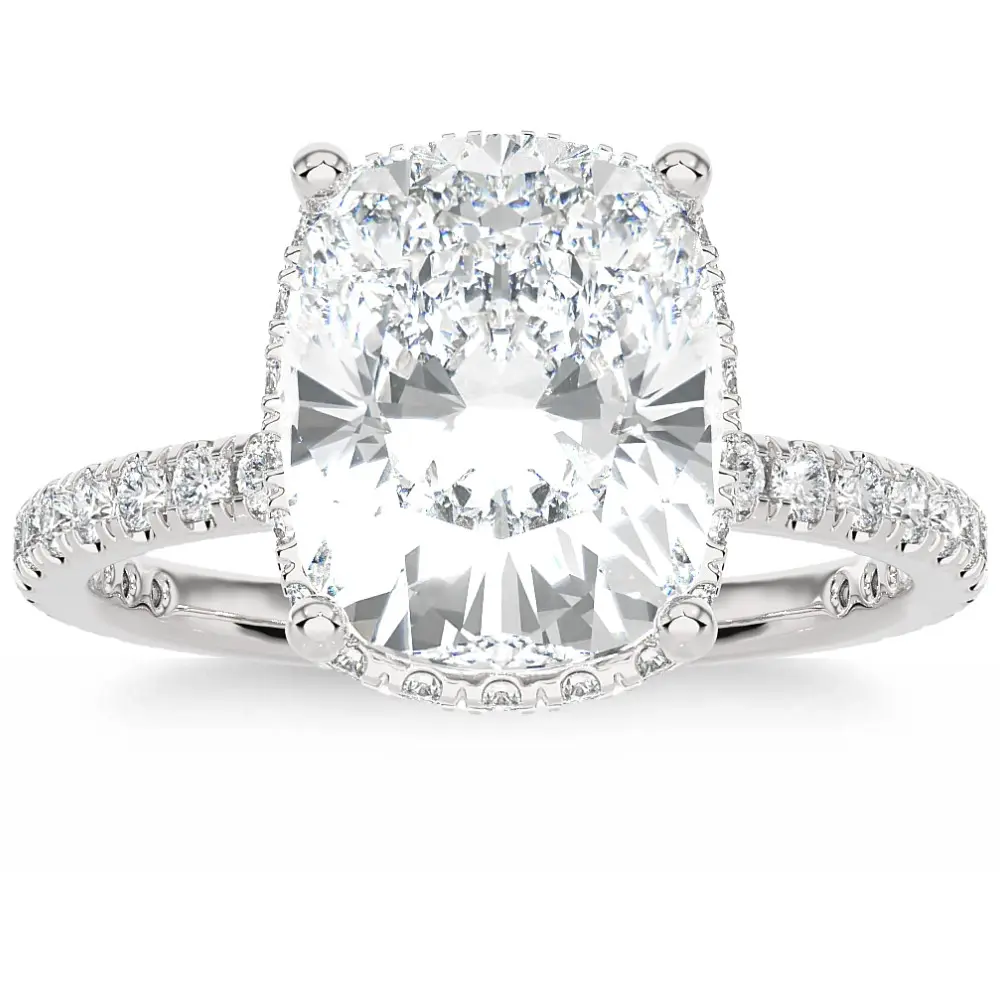 Certified 4.50Ct Cushion Diamond Engagement Ring Hidden Halo 14k Lab Grown