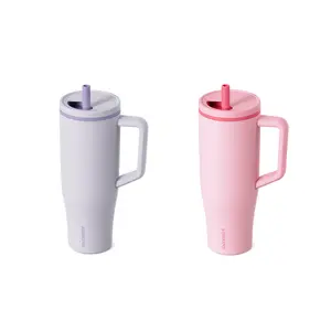 KISSKIND 40oz Leakproof Tumbler 304 Stainless Steel Insulated Travel Drinkware 2PCS in 1PKG Dishwasher Safe with Retractable Lockable Straw for Coffee & Cold Drinks