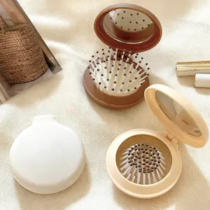 Portable Folding Comb with Mirror, Scalp Massage, Cushion Design, Suitable for Dry Hair, Compact Mini Cushion Comb, Pure Color Portable Brush, Detangling Hairbrush, Hair Styling Combs