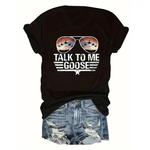 Women Plus Size Casual Crew Neck Tee Talk to Me Goose Print  Slight Stretch Comfy All Season
