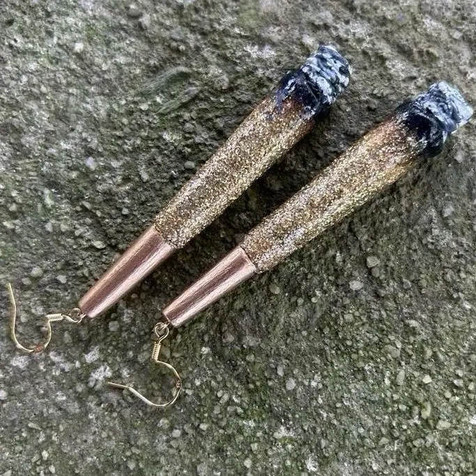 Sweetchibababy Gold Glitter Cone Joint Wearable Art Earrings Sparkly Gold Finish Unique Dope Jewelry