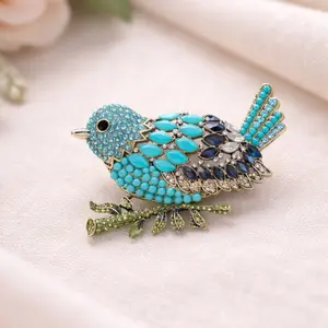 Turquoise Bird Brooch, Blue Bird Pin, Vintage Style Brooch, Statement Jewelry, Nature Inspired Gift for Her, Elegant Coat Pin