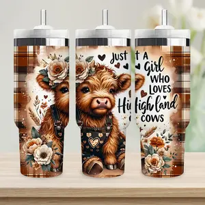 30 oz Stainless Steel Vacuum Insulated Tumbler with Lid and Straw, Insulated Travel Mug for Hot and Cold Drinks, Perfect Gift for Cow Lovers and Special Occasions, Insulated Water Bottle