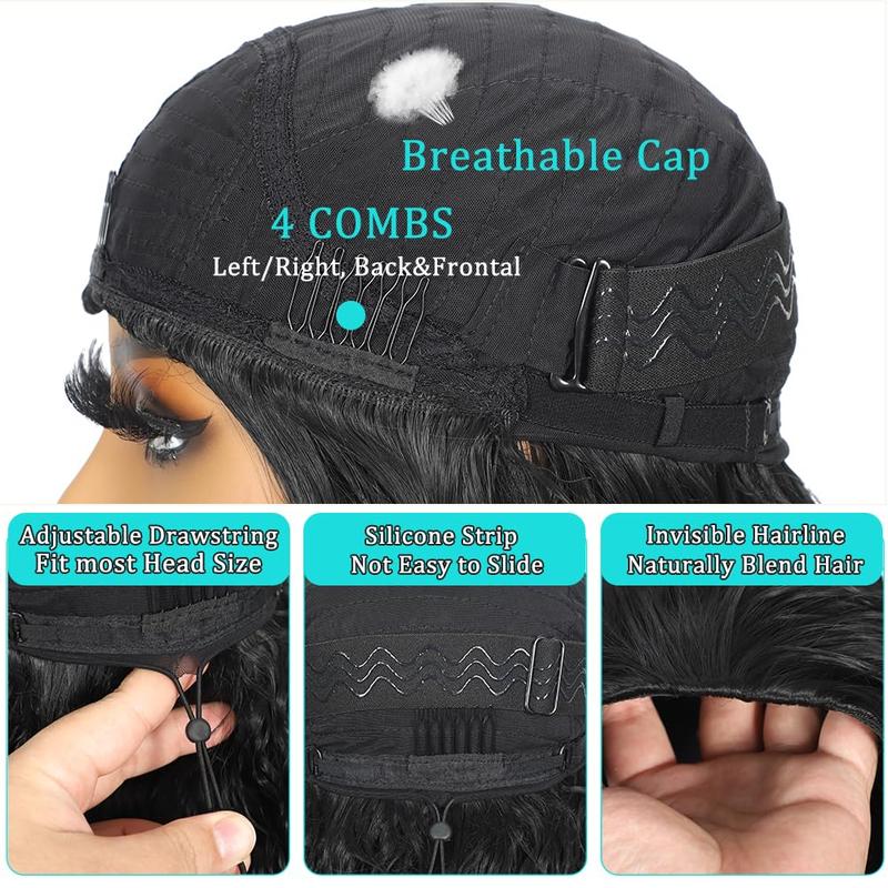 VOSILK Water Wave Half Wig 3 in 1 Drawstring Seamless Flip Over With Adjustable String Invisible Hairline Headband Wig Beginner Friendly Glueless Wig for Women