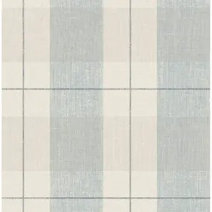 NextWall Blue and Beige Lenox Hill Plaid Peel and Stick Wallpaper