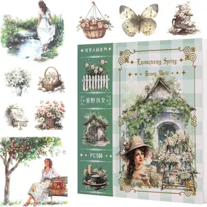 Garden Junk Journal Stickers, 50 Sheets Washi Journaling Sticker Book, Scrapbook Supplies, Watercolor Scrapbooking for Adults, Blue Decorative Ephemera Arts Craft