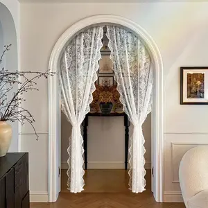 Lace Door Curtain, 2 Counts Simple Solid Color Door Curtain, Home Decorative Curtain Window Curtain for Living Room Bedroom Hotel Salon, Interior Decoration Accessories