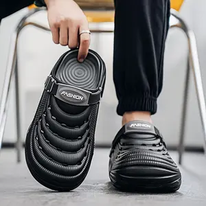 Chic [Lightweight EVA Sandals] Comfortable Non-Slip Durable Lightweight Men's Solid Color Hollow-Out Fashion EVA Sandals | Trendy Casual Outdoor Shoes, Garden Geta Mules for Men's Outdoor Activities