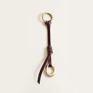 Leather & Pebble Bag Charm - Cognac