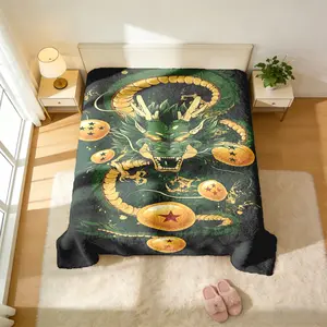 Dragon Ball Shenron & Dragon Balls Throw Blanket (Golden Ink Style), Soft Throw Blanket - Iconic Wish Dragon & Star Ball Motif Prints, Skin-Friendly & Machine Washable, Plush & Double Warmth, Multi-Scene Use, Perfect Gift for Dragon Ball Fans