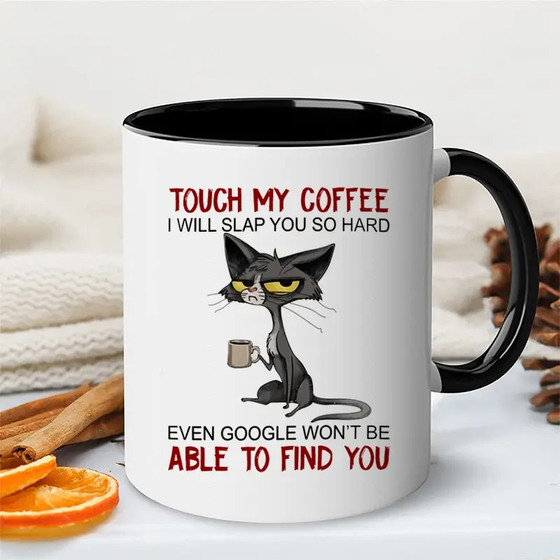 Funny Cartoon Cat Print Ceramic Mug, Novelty Coffee Drinking Cup, Great Daily Drinkware & Birthday Gift for Friends for Home and Office