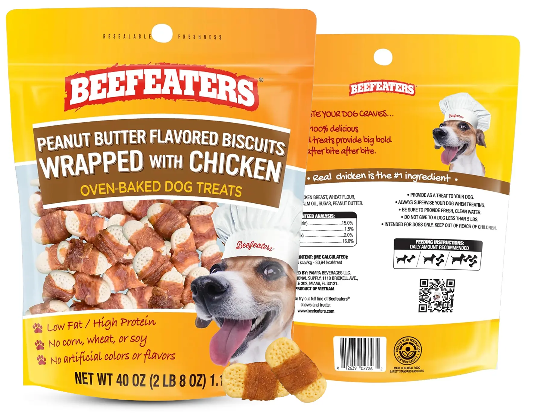 Beefeaters Peanut Butter Dog Biscuits with Real Chicken 40oz - Oven-Baked, High-Protein, Low-Fat Treats for Small, Medium & Large Dogs – Ideal for Training, Dental Benefits - No Artificial Flavors
