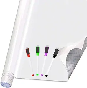Self Adhesive White Board Paper - Dry Erase Wall Stickers Roll 17.7" X 78.7" (6.5 Feet) Message Board Wallpaper Decal for School/Office/Home/Kid/Art/Decorations, Safe for Adults & Kids with 4 Markers Steinppo