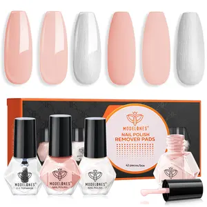 modelones Nail Polish Set 3 Colors Nude Nail Polish Kit with Base and Top Coat & Remover Pad Bubble Bath Natural Skin Tone Glitter Nail Polish Finger Nail Polish Bulk Manicure Diy Nail Art Salon Home
