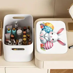 Durable Plastic Rectangular Storage Box, Cute Rabbit Pattern, Large Capacity Dustproof Container, Home Organizer for Cosmetics, Kitchen, Balcony