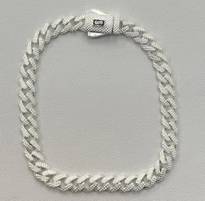 Sterling Silver Pave Cuban Monac 7"-22" Diamond Cut Bracelet/Chain