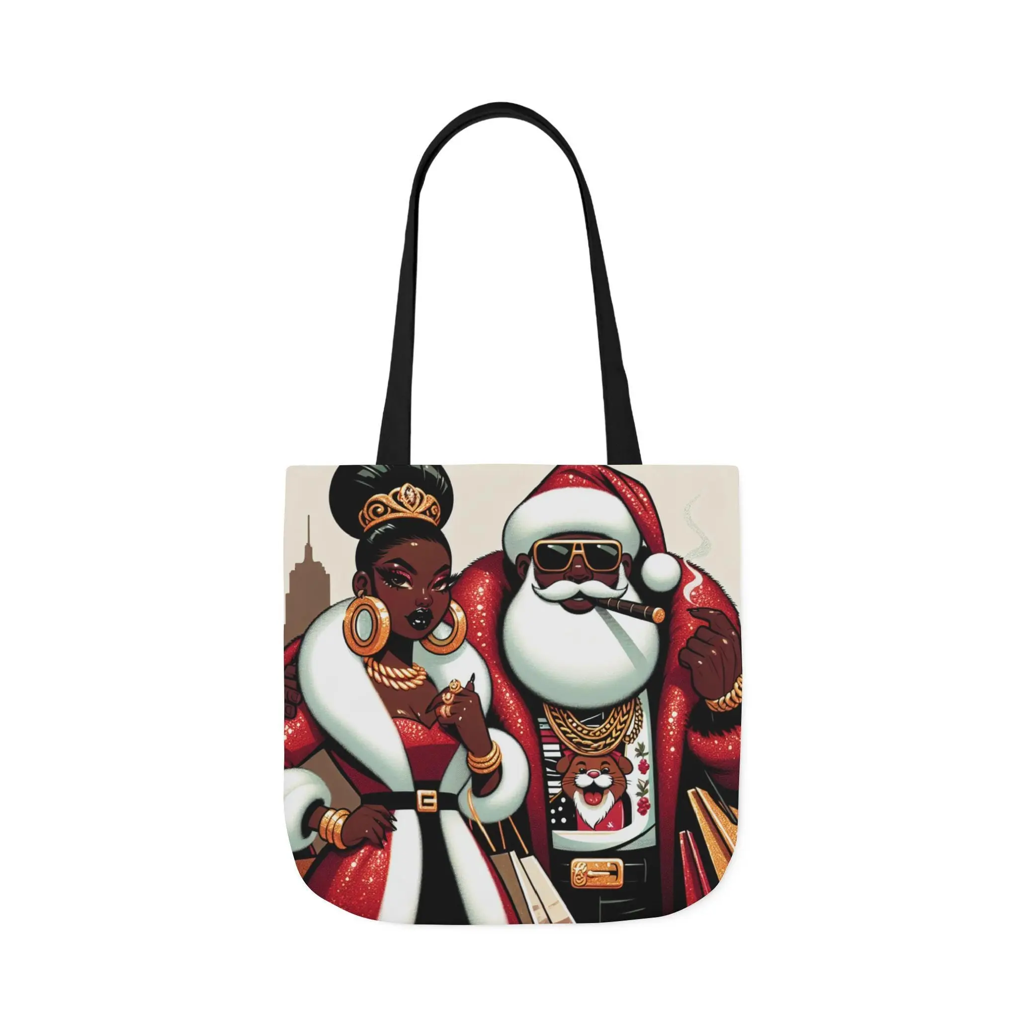 Stylish Holiday Canvas Tote Bag, Santa and Queen Art, Christmas Gift, Shopping Bag, Eco-Friendly Tote, Party Favor