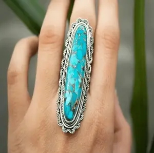 1pc Ring Timeless Vintage Turquoise Ring - Handcrafted Inlaid Oval Gemstone - Unisex Power Symbol For Daily Style & Party Glamour