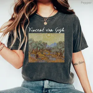 Van Gogh Shirt, Vincent Van Gogh Comfort Colors Olive Trees T-Shirt for Women, Art Lover Graphic Tee, Art Teacher Gift for Her