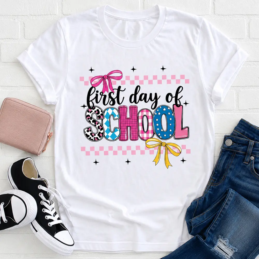 First Day of School Essential! Loose Preppy Style Tee for Boys & Girls, Classic Round Neck Comfortable School Outfit Breathable Cotton Shirt Fashion T Shirt