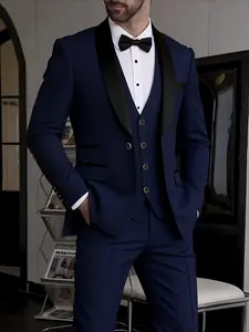 Men's 3pcs Slim-Fit Dark Green Suit Set - Full Wedding & Business Attire with Vest, Pants & Tie, Notched Tailored Suit Jacket for Formal Events, Work Uniform, Prom, or Professional Wear (All-Season)