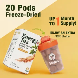 Ginseng Energy Tea Pods 20 Freeze-Dried Pods + FREE Shaker No Sugar No Caffeine Clean Focus Calm Power for Work Gym On The Go 4X Active Power Healthy Beverage Natural Herbal detox