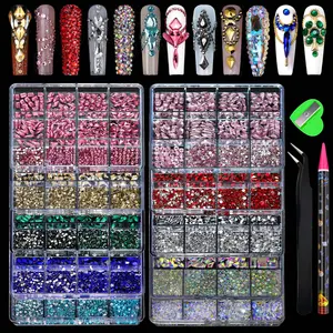 Nail Art 12-Grid Pink Rhinestones Kit Flat Bottom & Asymmetrically Shaped Nail Decoration DIY Nail Charms Nail Gems Nail SuppliesTransparent Rhinestone Set For Nail Art Nail Art Tools Sparkly Rhinestone