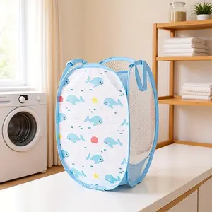 Foldable Laundry Hamper for Nursery, Portable Clothes Organizer with Handles, Collapsible Storage Basket for Diapers & Kids Wear, Mesh Laundry Basket