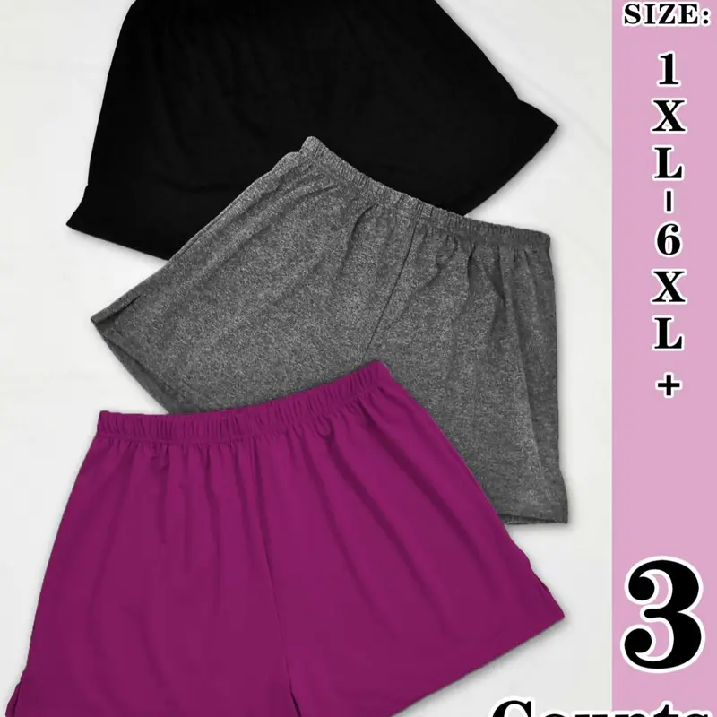 Plus Size Solid Basic Elastic Waist Sleep Shorts, Casual Comfy Breathable Sleep Bottoms for All Seasons, Women's Sleepwear & Loungewear for Daily Wear