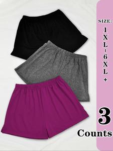 【plus size】 solid elastic waist sleep shorts, basic casual fit breathable sleep bottoms for all seasons, women's sleepwear for daily wear, women's clothing, essentials shorts, underwear, shorts for women, pajamas, womenswear, lady lounge shorts
